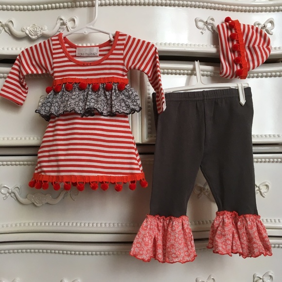 3pc LUXURY Toni Tierney PomPom Set Baby Girls 6m